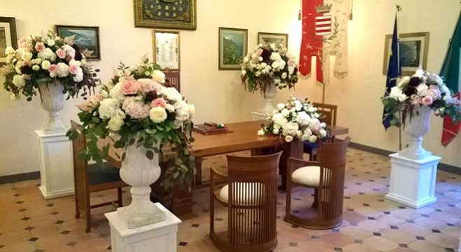Floral arrangements for civil wedding ceremony